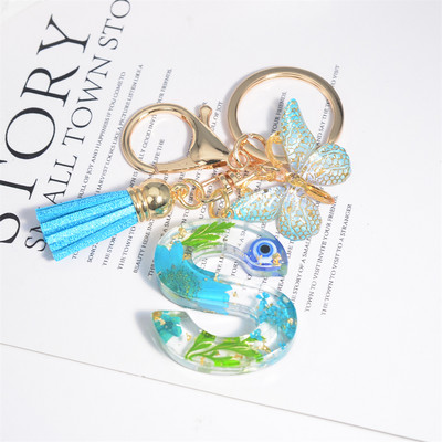 AZ kuivatatud lilledega tähed võtmehoidja Populaarne vaigust tähestik Võtmehoidja Liblikas Tutt Ripats Võtmehoidja Naiste Ehted Aksessuaar Kingitus