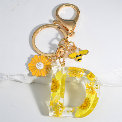 Armas 26 Initial A kuni Z Mesilaste võtmehoidja kuivlillevaigust päevalilleripatsiga võtmehoidja naistele auto võtmehoidja käekoti tarvikud