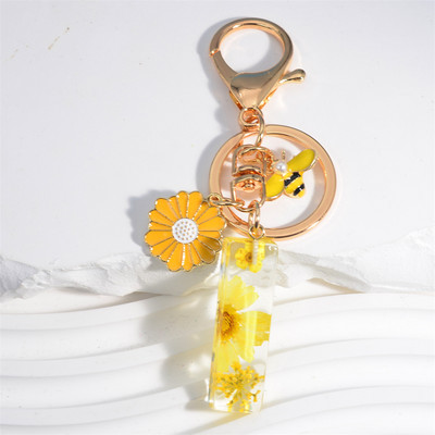 Armas 26 Initial A kuni Z Mesilaste võtmehoidja kuivlillevaigust päevalilleripatsiga võtmehoidja naistele auto võtmehoidja käekoti tarvikud