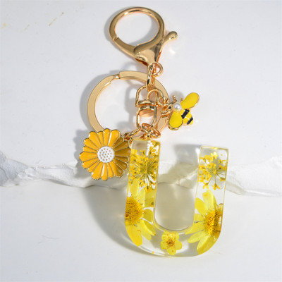 Armas 26 Initial A kuni Z Mesilaste võtmehoidja kuivlillevaigust päevalilleripatsiga võtmehoidja naistele auto võtmehoidja käekoti tarvikud