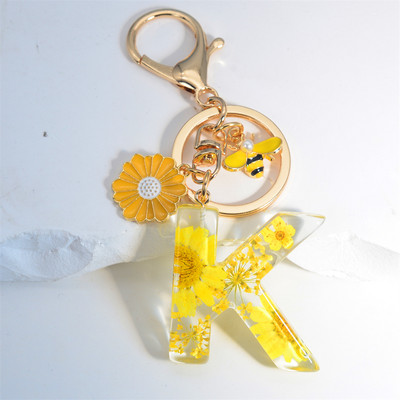 Armas 26 Initial A kuni Z Mesilaste võtmehoidja kuivlillevaigust päevalilleripatsiga võtmehoidja naistele auto võtmehoidja käekoti tarvikud