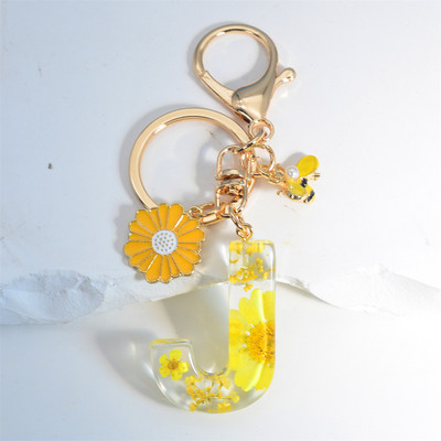 Armas 26 Initial A kuni Z Mesilaste võtmehoidja kuivlillevaigust päevalilleripatsiga võtmehoidja naistele auto võtmehoidja käekoti tarvikud