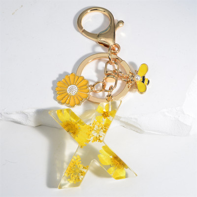 Armas 26 Initial A kuni Z Mesilaste võtmehoidja kuivlillevaigust päevalilleripatsiga võtmehoidja naistele auto võtmehoidja käekoti tarvikud