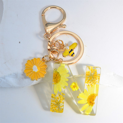 Armas 26 Initial A kuni Z Mesilaste võtmehoidja kuivlillevaigust päevalilleripatsiga võtmehoidja naistele auto võtmehoidja käekoti tarvikud