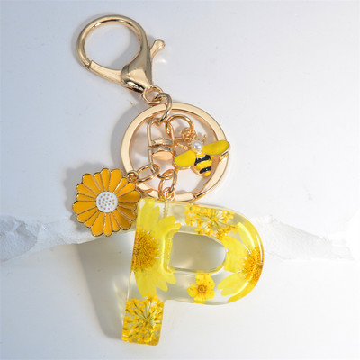 Armas 26 Initial A kuni Z Mesilaste võtmehoidja kuivlillevaigust päevalilleripatsiga võtmehoidja naistele auto võtmehoidja käekoti tarvikud