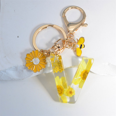 Armas 26 Initial A kuni Z Mesilaste võtmehoidja kuivlillevaigust päevalilleripatsiga võtmehoidja naistele auto võtmehoidja käekoti tarvikud