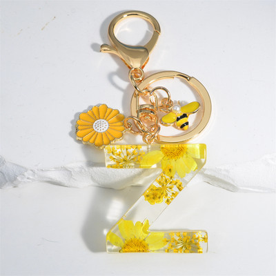 Armas 26 Initial A kuni Z Mesilaste võtmehoidja kuivlillevaigust päevalilleripatsiga võtmehoidja naistele auto võtmehoidja käekoti tarvikud