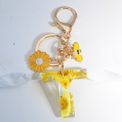 Armas 26 Initial A kuni Z Mesilaste võtmehoidja kuivlillevaigust päevalilleripatsiga võtmehoidja naistele auto võtmehoidja käekoti tarvikud