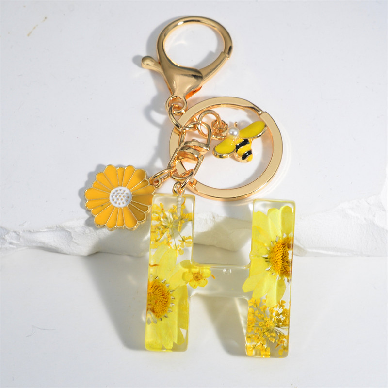 Armas 26 Initial A kuni Z Mesilaste võtmehoidja kuivlillevaigust päevalilleripatsiga võtmehoidja naistele auto võtmehoidja käekoti tarvikud