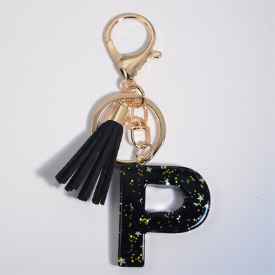 Crni privjesak s inicijalima AZ, 26 slova, zvijezda, šljokice, privjesak, crne rese, privjesak, držač za ključeve automobila za žene, muškarce, poklon