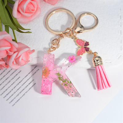 Raktų pakabukas su džiovintomis gėlėmis, užpildytas derva, abėcėlės inicialai Raktų pakabukas Mielas drugelio raktų pakabukas moterims piniginės pakabukas raktų priedas