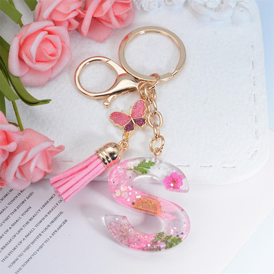 Raktų pakabukas su džiovintomis gėlėmis, užpildytas derva, abėcėlės inicialai Raktų pakabukas Mielas drugelio raktų pakabukas moterims piniginės pakabukas raktų priedas