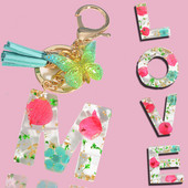 Madingi žiedlapiai su aukso lapais užpildyta derva, 26 raidžių raktų pakabukas, moteriškas lankelis, kutas, raktų pakabukas, pakabukas mergaičių automobilio raktų laikikliui, dovanoms