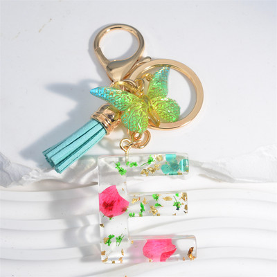 Madingi žiedlapiai su aukso lapais užpildyta derva, 26 raidžių raktų pakabukas, moteriškas lankelis, kutas, raktų pakabukas, pakabukas mergaičių automobilio raktų laikikliui, dovanoms