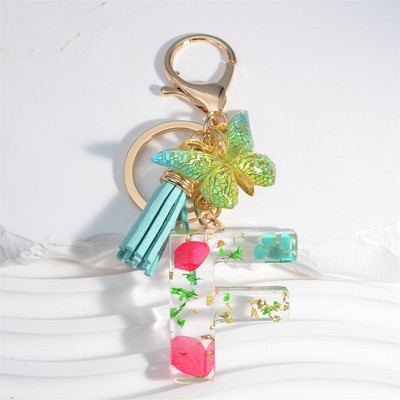 Madingi žiedlapiai su aukso lapais užpildyta derva, 26 raidžių raktų pakabukas, moteriškas lankelis, kutas, raktų pakabukas, pakabukas mergaičių automobilio raktų laikikliui, dovanoms