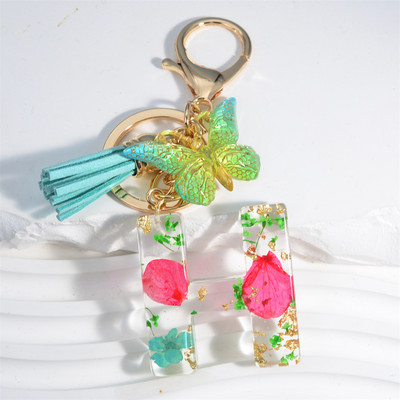 Madingi žiedlapiai su aukso lapais užpildyta derva, 26 raidžių raktų pakabukas, moteriškas lankelis, kutas, raktų pakabukas, pakabukas mergaičių automobilio raktų laikikliui, dovanoms