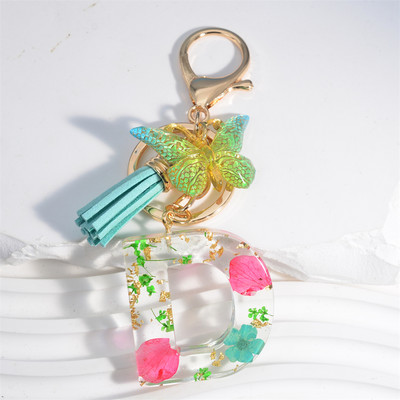 Madingi žiedlapiai su aukso lapais užpildyta derva, 26 raidžių raktų pakabukas, moteriškas lankelis, kutas, raktų pakabukas, pakabukas mergaičių automobilio raktų laikikliui, dovanoms