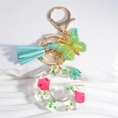 Madingi žiedlapiai su aukso lapais užpildyta derva, 26 raidžių raktų pakabukas, moteriškas lankelis, kutas, raktų pakabukas, pakabukas mergaičių automobilio raktų laikikliui, dovanoms