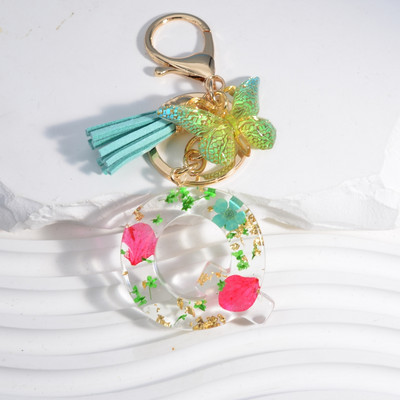 Madingi žiedlapiai su aukso lapais užpildyta derva, 26 raidžių raktų pakabukas, moteriškas lankelis, kutas, raktų pakabukas, pakabukas mergaičių automobilio raktų laikikliui, dovanoms