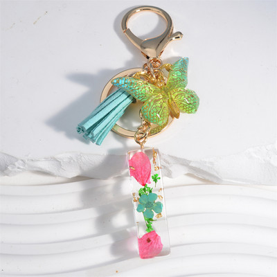 Madingi žiedlapiai su aukso lapais užpildyta derva, 26 raidžių raktų pakabukas, moteriškas lankelis, kutas, raktų pakabukas, pakabukas mergaičių automobilio raktų laikikliui, dovanoms