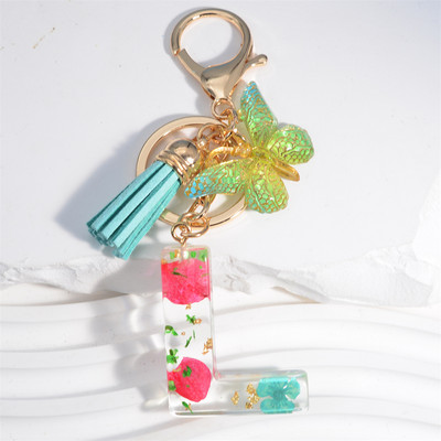 Madingi žiedlapiai su aukso lapais užpildyta derva, 26 raidžių raktų pakabukas, moteriškas lankelis, kutas, raktų pakabukas, pakabukas mergaičių automobilio raktų laikikliui, dovanoms