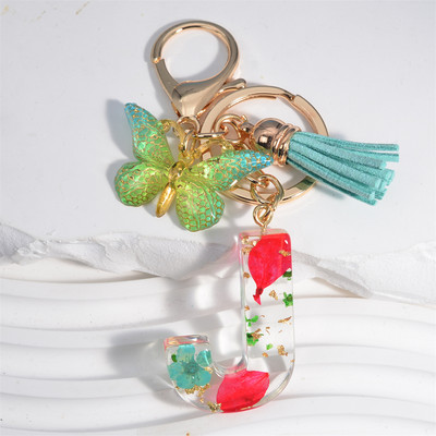 Madingi žiedlapiai su aukso lapais užpildyta derva, 26 raidžių raktų pakabukas, moteriškas lankelis, kutas, raktų pakabukas, pakabukas mergaičių automobilio raktų laikikliui, dovanoms