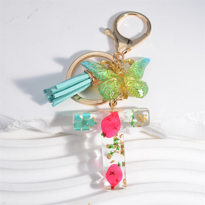 Madingi žiedlapiai su aukso lapais užpildyta derva, 26 raidžių raktų pakabukas, moteriškas lankelis, kutas, raktų pakabukas, pakabukas mergaičių automobilio raktų laikikliui, dovanoms