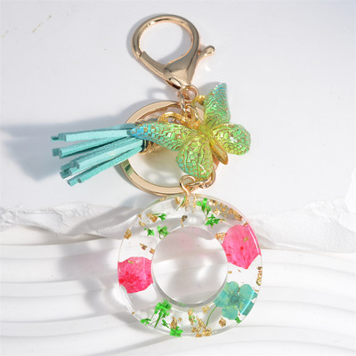 Madingi žiedlapiai su aukso lapais užpildyta derva, 26 raidžių raktų pakabukas, moteriškas lankelis, kutas, raktų pakabukas, pakabukas mergaičių automobilio raktų laikikliui, dovanoms