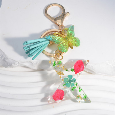 Madingi žiedlapiai su aukso lapais užpildyta derva, 26 raidžių raktų pakabukas, moteriškas lankelis, kutas, raktų pakabukas, pakabukas mergaičių automobilio raktų laikikliui, dovanoms