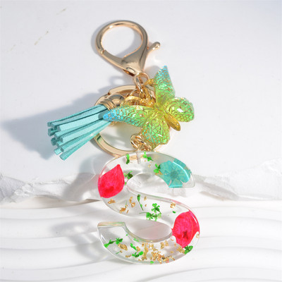 Madingi žiedlapiai su aukso lapais užpildyta derva, 26 raidžių raktų pakabukas, moteriškas lankelis, kutas, raktų pakabukas, pakabukas mergaičių automobilio raktų laikikliui, dovanoms