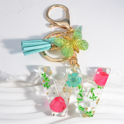 Madingi žiedlapiai su aukso lapais užpildyta derva, 26 raidžių raktų pakabukas, moteriškas lankelis, kutas, raktų pakabukas, pakabukas mergaičių automobilio raktų laikikliui, dovanoms