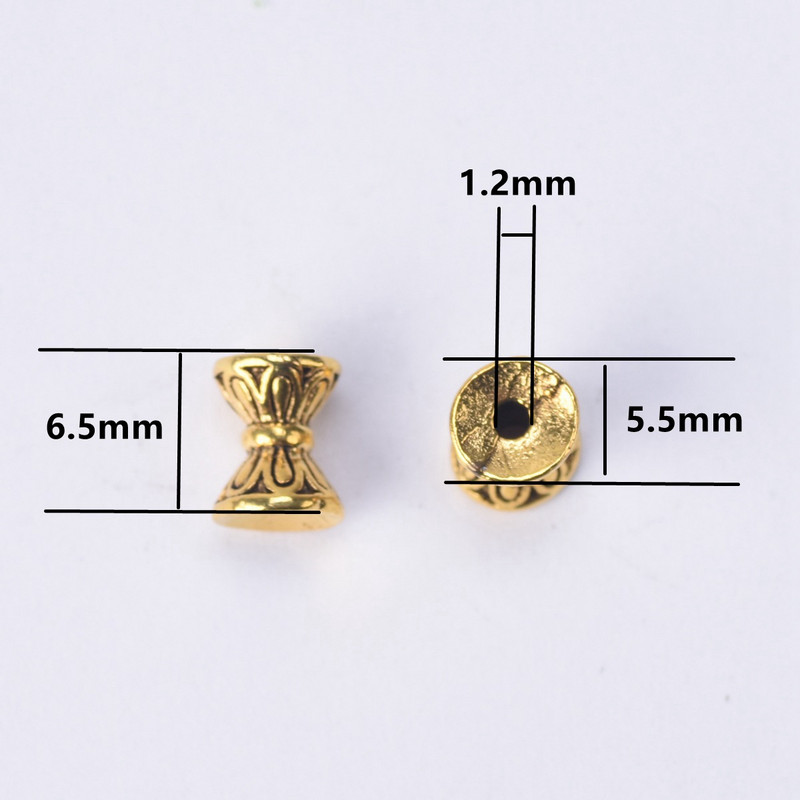 Σχήμα κλεψύδρας Αντίκα Χρυσό Χρώμα Θιβετιανό Ασημί 6,5x5,5 χιλιοστά Χαλαρές Μεταλλικές Χάντρες Αποστάτης Παρτίδα για κοσμήματα που φτιάχνουν DIY χειροτεχνίες