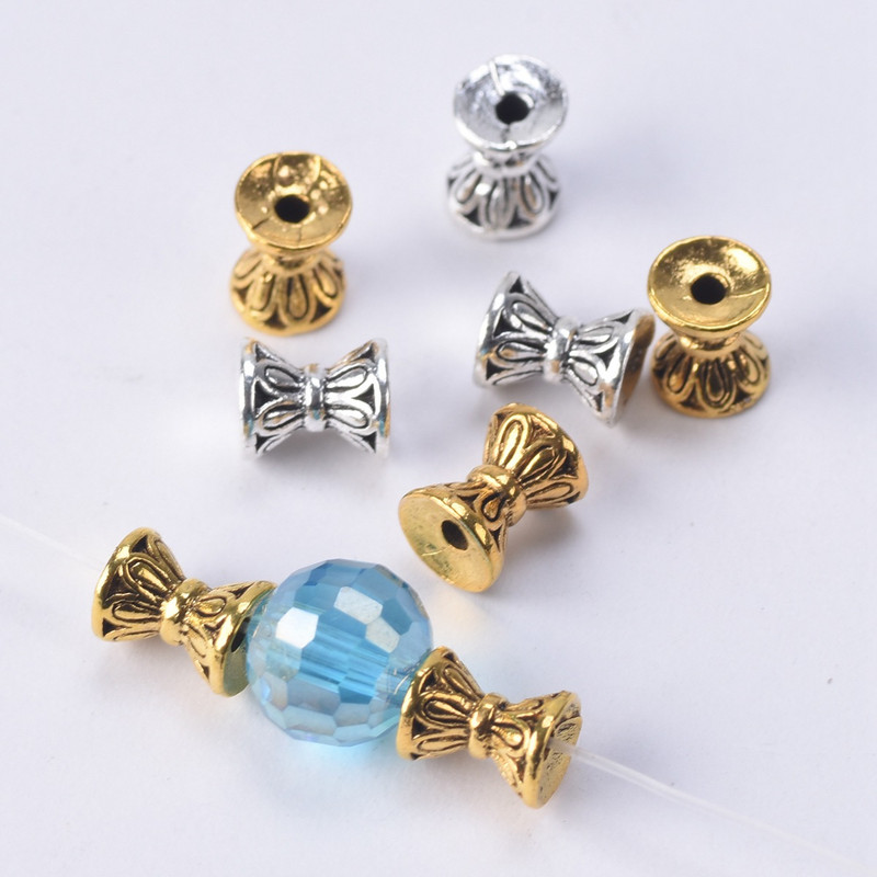 Σχήμα κλεψύδρας Αντίκα Χρυσό Χρώμα Θιβετιανό Ασημί 6,5x5,5 χιλιοστά Χαλαρές Μεταλλικές Χάντρες Αποστάτης Παρτίδα για κοσμήματα που φτιάχνουν DIY χειροτεχνίες