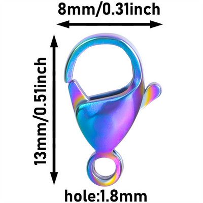 30 τμχ/παρτίδα Ανοξείδωτο ατσάλι χρώμα ουράνιο τόξο Αστακό κούμπωμα γάντζοι για αλυσίδα κολιέ και βραχιόλι DIY Fashion Jewelry Findings
