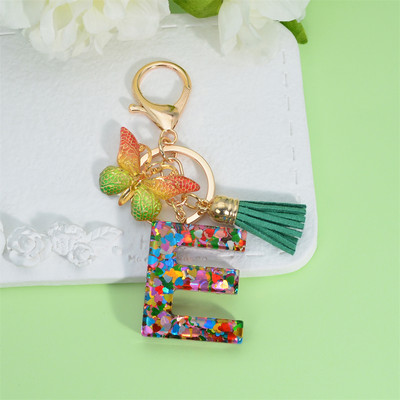 Butterfly kiri võtmehoidja käsitsi valmistatud tilkuva liim 26 inglise kirjaga auto rahakott Aksessuaarid Naiste kott ripats kaunistused kingitus