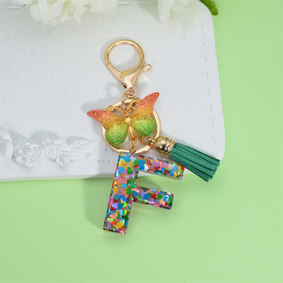 Butterfly kiri võtmehoidja käsitsi valmistatud tilkuva liim 26 inglise kirjaga auto rahakott Aksessuaarid Naiste kott ripats kaunistused kingitus