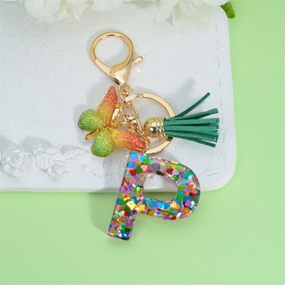 Butterfly kiri võtmehoidja käsitsi valmistatud tilkuva liim 26 inglise kirjaga auto rahakott Aksessuaarid Naiste kott ripats kaunistused kingitus