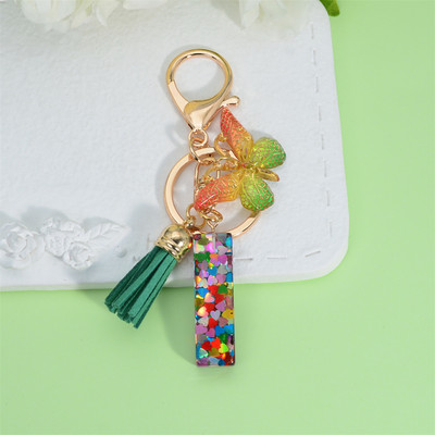 Butterfly kiri võtmehoidja käsitsi valmistatud tilkuva liim 26 inglise kirjaga auto rahakott Aksessuaarid Naiste kott ripats kaunistused kingitus