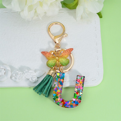 Butterfly kiri võtmehoidja käsitsi valmistatud tilkuva liim 26 inglise kirjaga auto rahakott Aksessuaarid Naiste kott ripats kaunistused kingitus