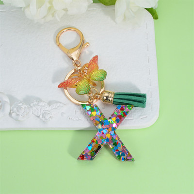 Butterfly kiri võtmehoidja käsitsi valmistatud tilkuva liim 26 inglise kirjaga auto rahakott Aksessuaarid Naiste kott ripats kaunistused kingitus