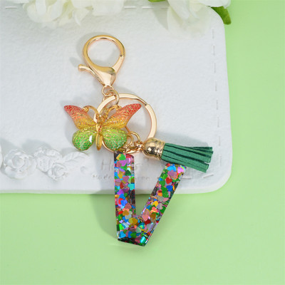 Butterfly kiri võtmehoidja käsitsi valmistatud tilkuva liim 26 inglise kirjaga auto rahakott Aksessuaarid Naiste kott ripats kaunistused kingitus