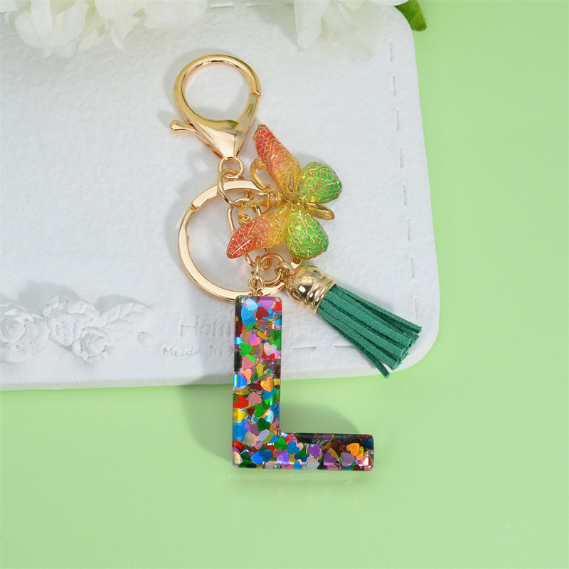 Butterfly kiri võtmehoidja käsitsi valmistatud tilkuva liim 26 inglise kirjaga auto rahakott Aksessuaarid Naiste kott ripats kaunistused kingitus