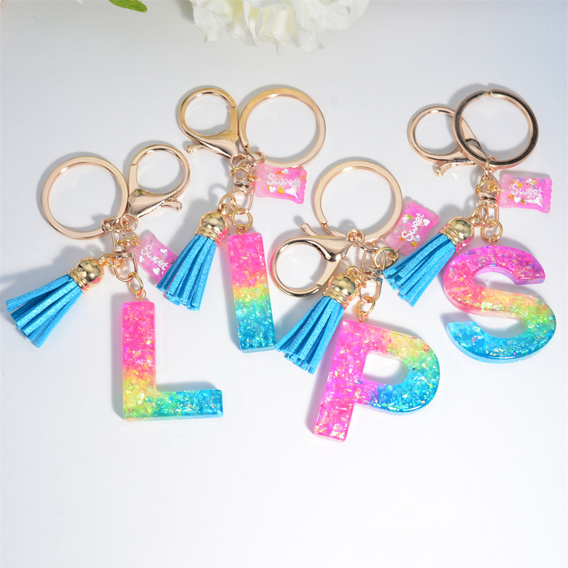 Mieli AZ pradinės abėcėlės raktų pakabukai su mielais kvadratiniais saldainių pakabukais moterims Pures rankinė Madingi raktų priedai raktų pakabukas