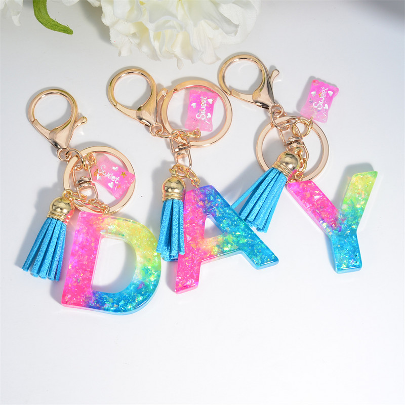 Mieli AZ pradinės abėcėlės raktų pakabukai su mielais kvadratiniais saldainių pakabukais moterims Pures rankinė Madingi raktų priedai raktų pakabukas