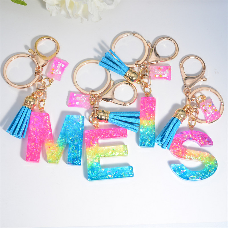 Mieli AZ pradinės abėcėlės raktų pakabukai su mielais kvadratiniais saldainių pakabukais moterims Pures rankinė Madingi raktų priedai raktų pakabukas
