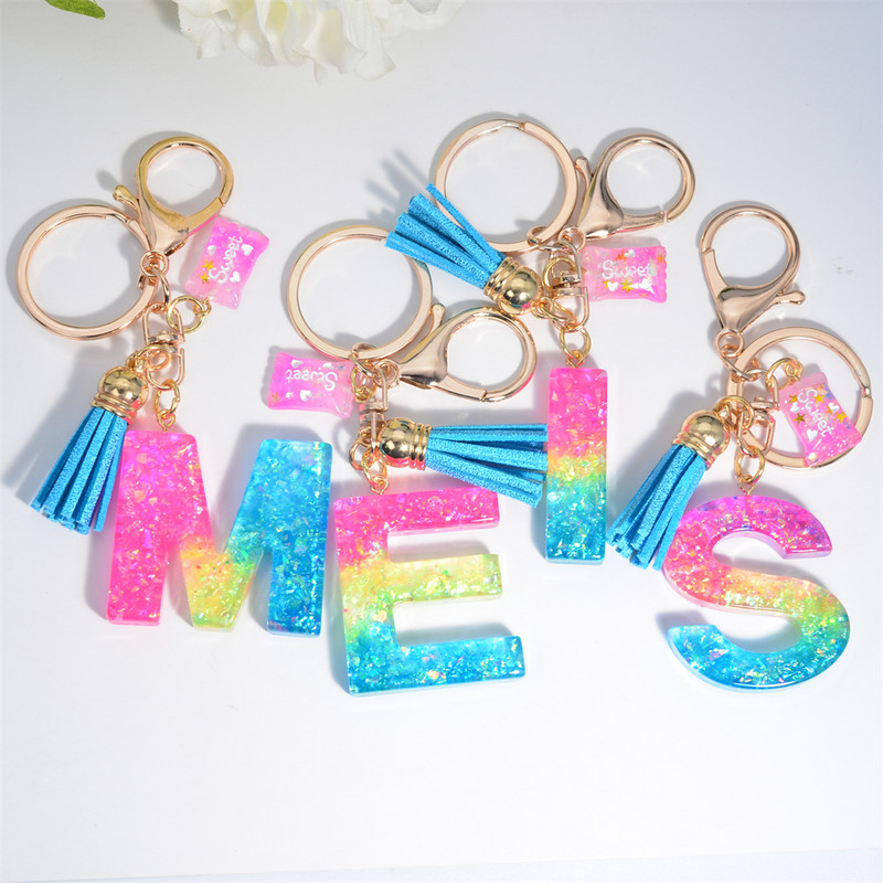 Mieli AZ pradinės abėcėlės raktų pakabukai su mielais kvadratiniais saldainių pakabukais moterims Pures rankinė Madingi raktų priedai raktų pakabukas