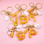 Κρεμαστό μενταγιόν με μπρελόκ πορτοκαλί AZ αρχικού γράμματος με διπλή φούντα πολύχρωμη ρητίνη γέμισης με πέτρα