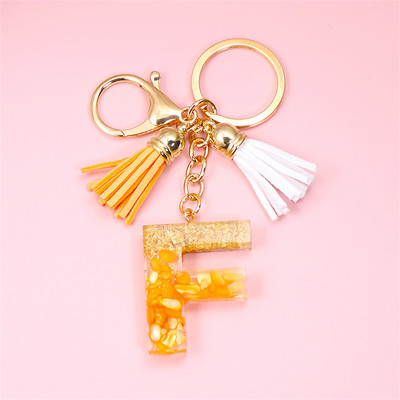 Κρεμαστό μενταγιόν με μπρελόκ πορτοκαλί AZ αρχικού γράμματος με διπλή φούντα πολύχρωμη ρητίνη γέμισης με πέτρα