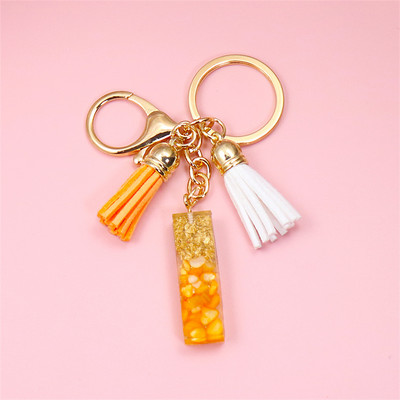 Κρεμαστό μενταγιόν με μπρελόκ πορτοκαλί AZ αρχικού γράμματος με διπλή φούντα πολύχρωμη ρητίνη γέμισης με πέτρα