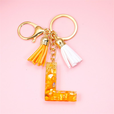 Κρεμαστό μενταγιόν με μπρελόκ πορτοκαλί AZ αρχικού γράμματος με διπλή φούντα πολύχρωμη ρητίνη γέμισης με πέτρα